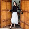 Retro Slimming Velvet Spliced Tulle One Piece Dress for Women Fashion Beaded O-neck Long Sleeves Temperament Dress Female