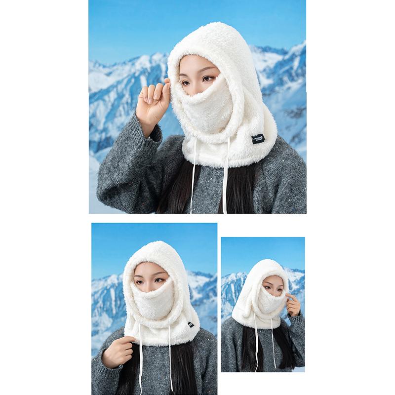 Gorro de Ciclismo à Prova de Vento de Cor Sólida Macio, Capuz Térmico de Inverno, Balaclava com Cordão, Mantenha-se Aquecido, Máscara de Esqui, Chapéu Feminino