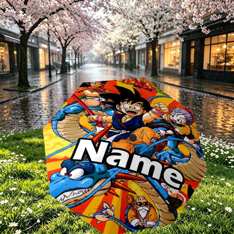 Custom Name Personalized DRAGON BALL Print Umbrella, Auto Open Close, 8‑Rib Sturdy Frame, Commute Camping Hiking Use, Birthday Gift
