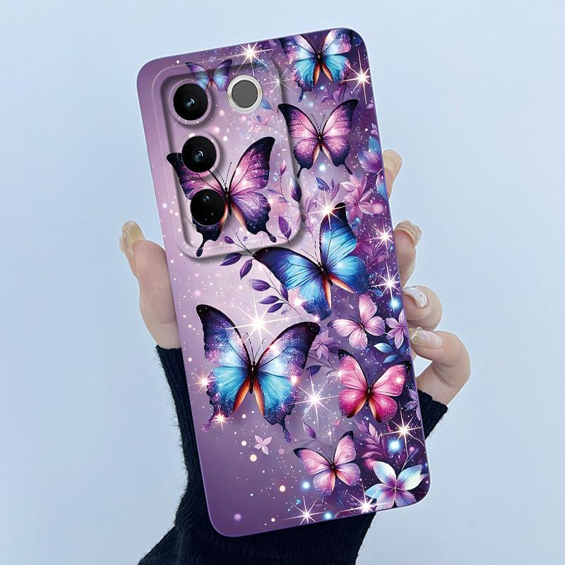 For VIVO V27 V29 5G Phone Case V25E LATAM V27E V29E Cover Fashion Simplicity Flower Soft Liquid Silicone Protective Shell Fundas
