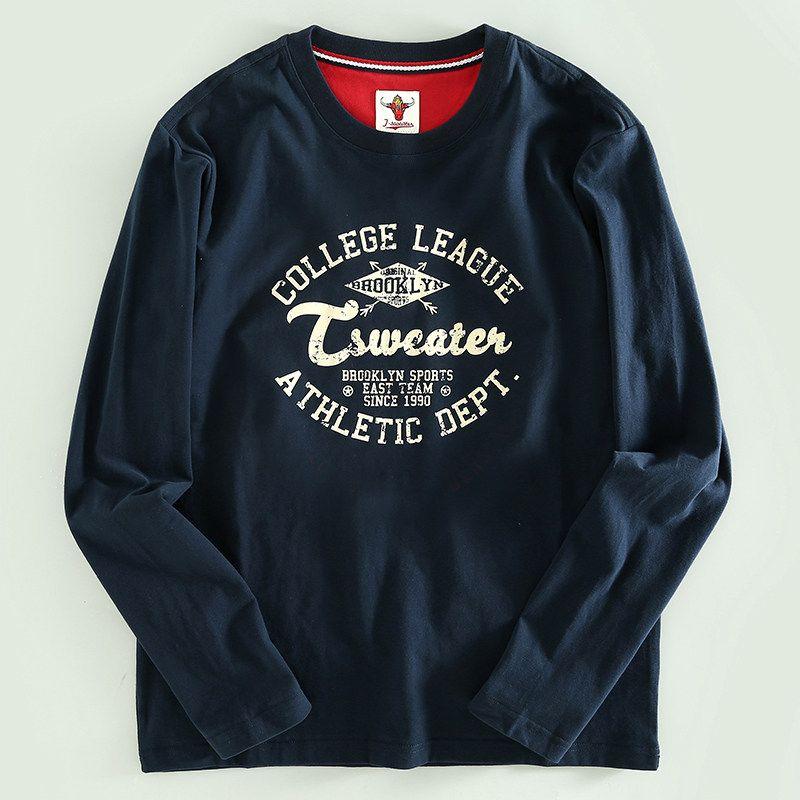 Men's Long-Sleeve T-Shirt with Round Neck, Pullover Style, Printed, Stretchy, Suitable for Spring and Autumn, Export Surplus