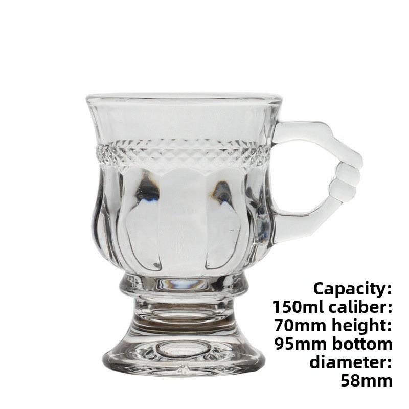 Vintage Embossed Glass Cup Good-looking Girly Heart Water Cups High-Legged Latte Coffee Mug with Handle Afternoon Tea Shot