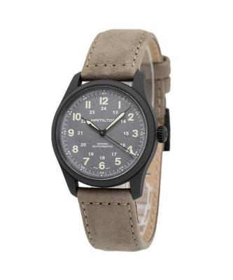 Khaki Field Titanium Leather Strap Grey Dial Automatic H70215880 100M Men's Watch