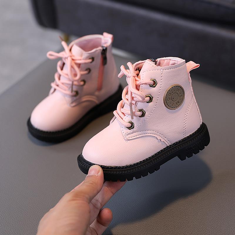 Autumn/Winter Children Boots Boys Girls Leather Snow Boots Plush Fashion Waterproof Non-slip Warm Kids Boots Shoes 21-30