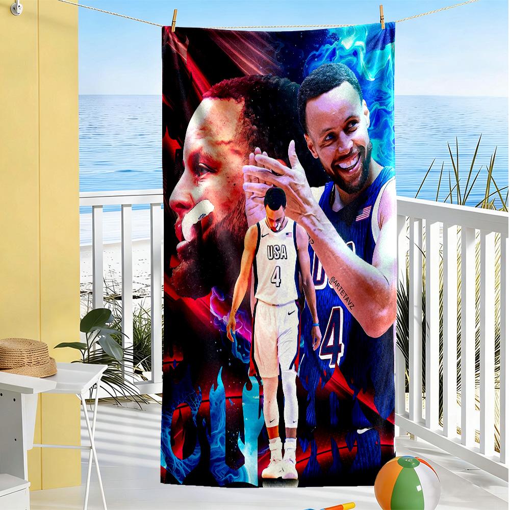 Steph Curry S Dynamic Pose Beach Towel Soft Durable Quick-Dry Comfortable Lightweight Suitable for Swimming, Gym, Camping, Yoga Vacation