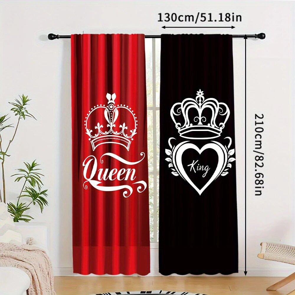 2pcs- Black and Red King and Queen Polyester Curtains, Pole Bag Curtains 42*84, Bedroom, Living Room, Home Room Decoration