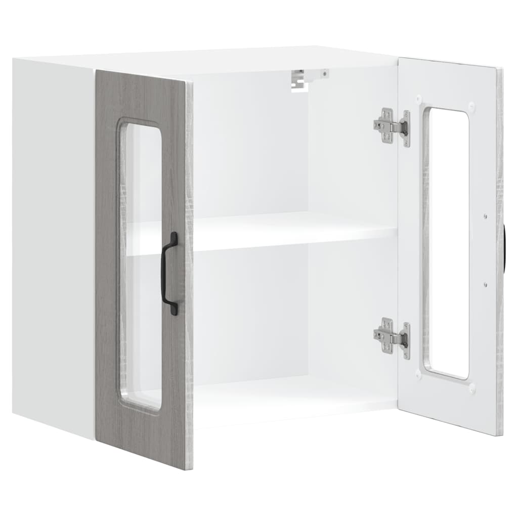 Wall Mounted Kitchen Cabinet with Glass Door Kalmar Grey Sonoma Particleboard