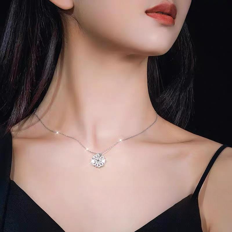 Vierblättriges Kleeblatt, Zwei-Wege-Halskette für Damen Ins Neues Licht Luxus Nischendesign, Liebe und High-End Schlüsselbeinkette
