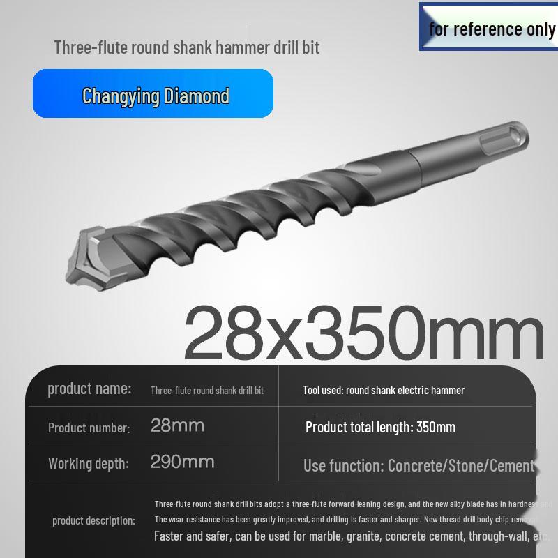 Three-Flute Round & Square Shank Drill Bit for Concrete, Cement, Rebar, Stone, Granite, Marble.