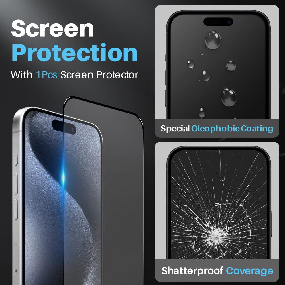 NORTHJO For iPhone 15 Pro Case PC+TPU Clear Phone Cover+Screen Protector+Camera Lens Film