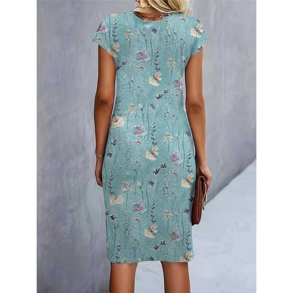 Dámské ležérní šaty s krátkým rukávem kulatým výstřihem upnuté ke kolenům