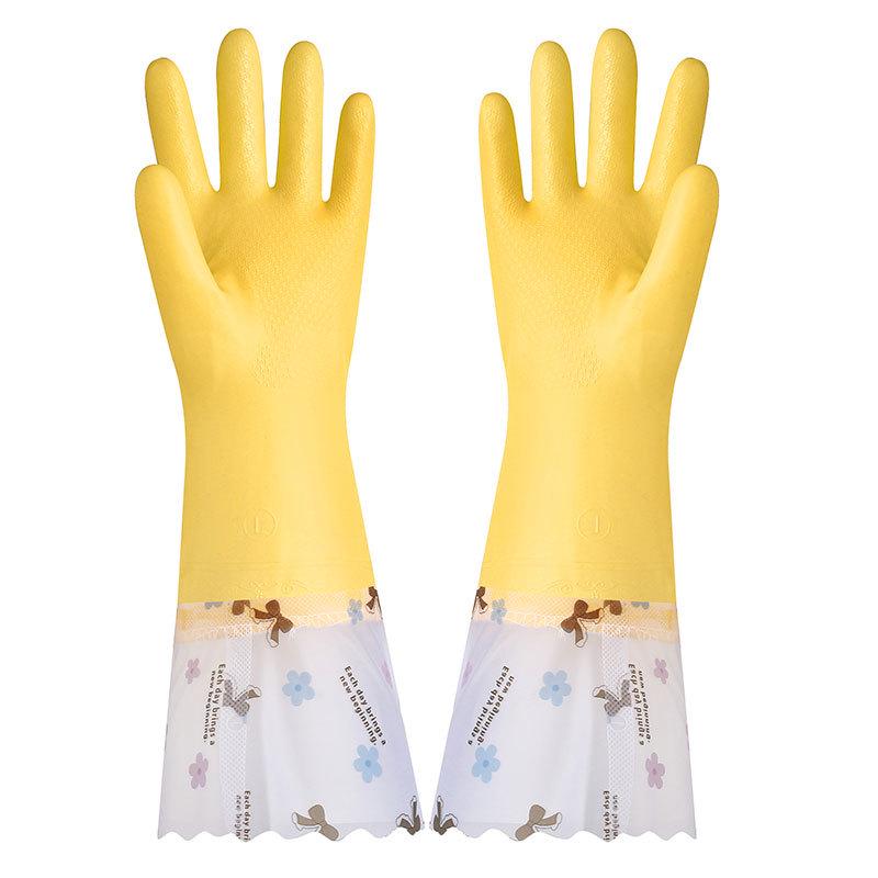 Thickened Long Cuff Waterproof Latex Kitchen Gloves for Dishwashing and Laundry