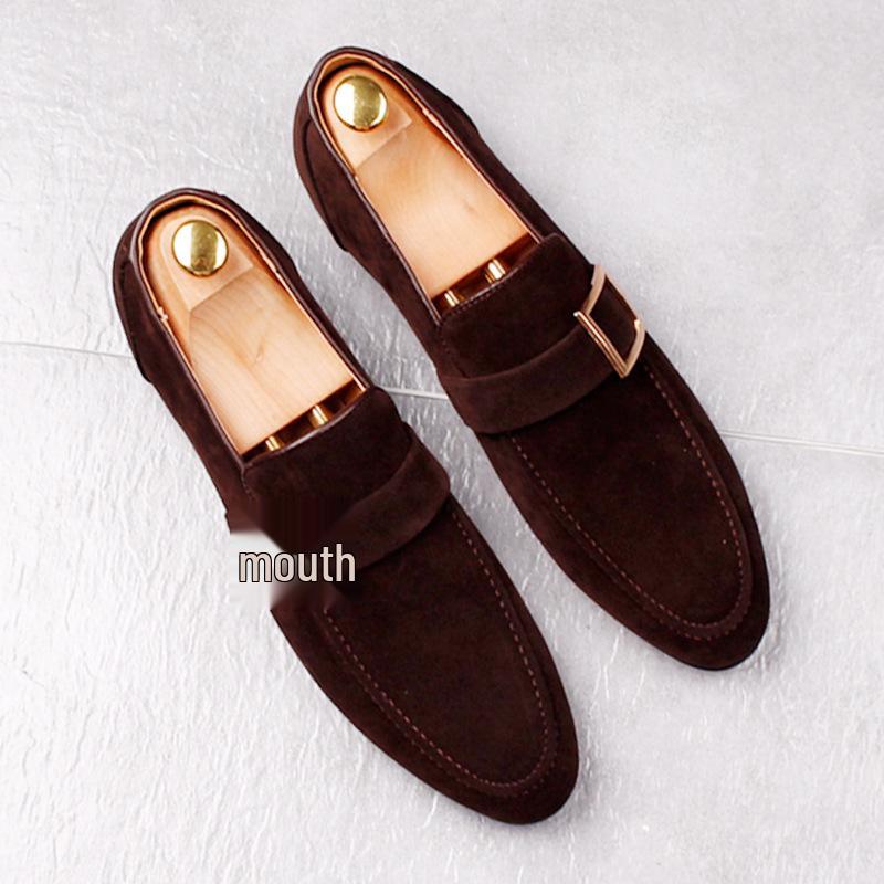 Men's British Style Slip-On Suede Loafers with Hidden Height Increase and Frosted Leather Pointed Toe