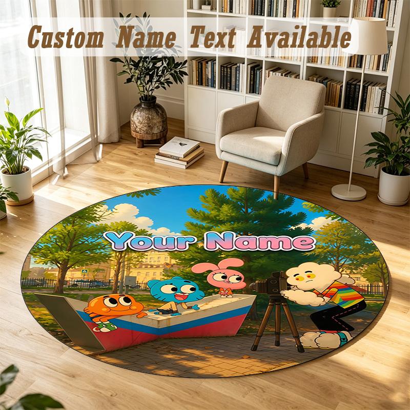 Round Rug Custom NameAmazing World of Gumball Pattern Non Slip Carpet Home Floor Decor