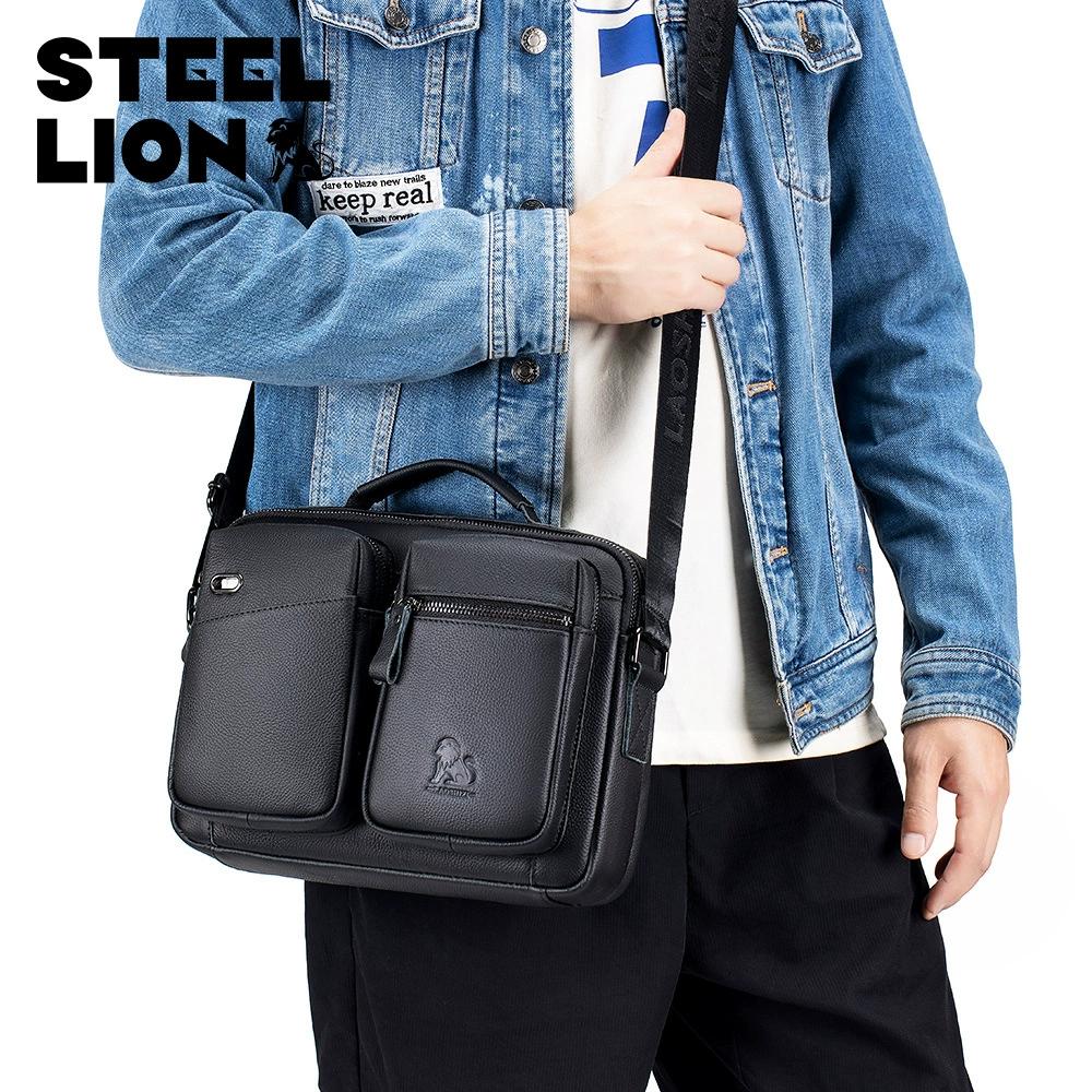 LAOSHIZI Brand Man Messenger Bag Genuine Leather Crossbody Bag Fashion Male Travel Tote Bag Shoulder Bag