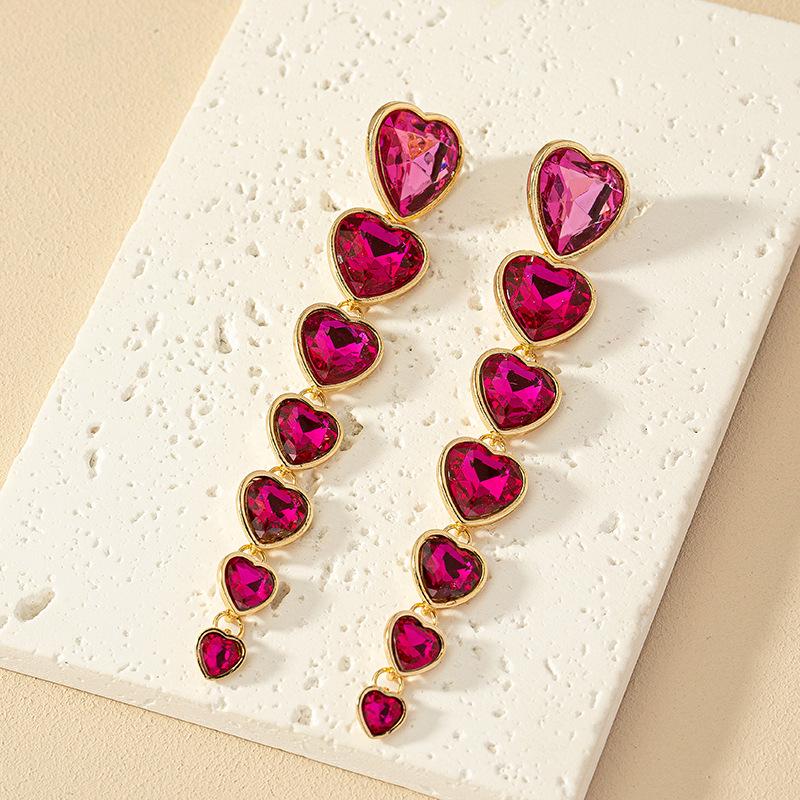Retro Heart Gem Stud Earrings: Trendy European & American Design