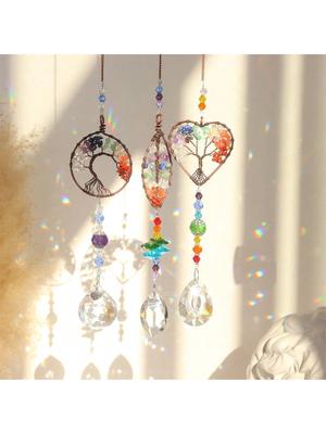 Lebensbaum Kristall-Sonnenfänger für Fenster Hängende Sonnenfänger Dekoration mit Prismen für Zuhause Innen Außen Auto Erzeugt Regenbögen