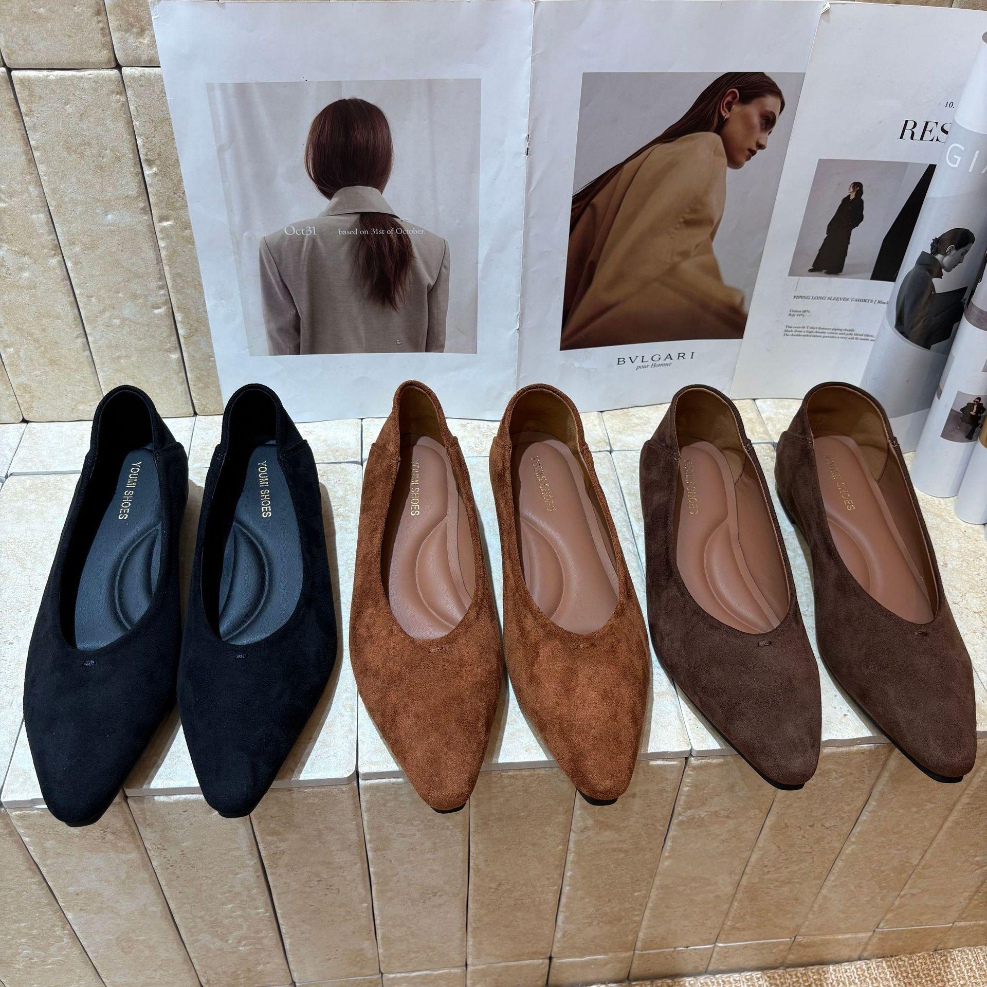 

2025 new round head suede inner sloping heel shallow mouth versatile foot set versatile OL commuter work women s shoes 39 кавовий