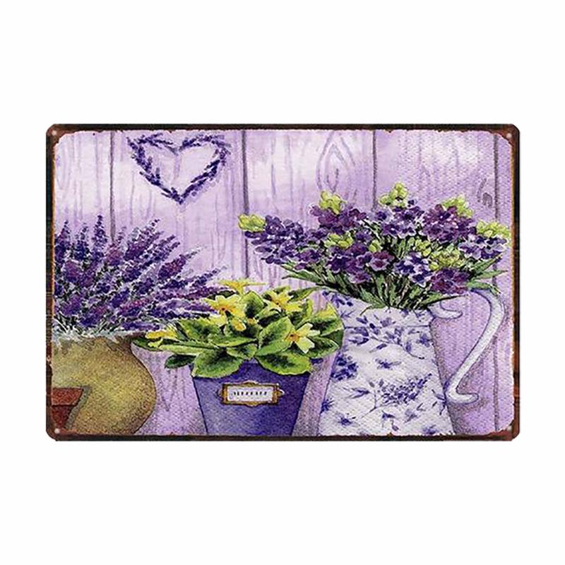 Lavender Metal Plate Flower Farmhouse Tin Signs Plaque Vintage Wall Art Poster Home Garden Decor 20x30cm