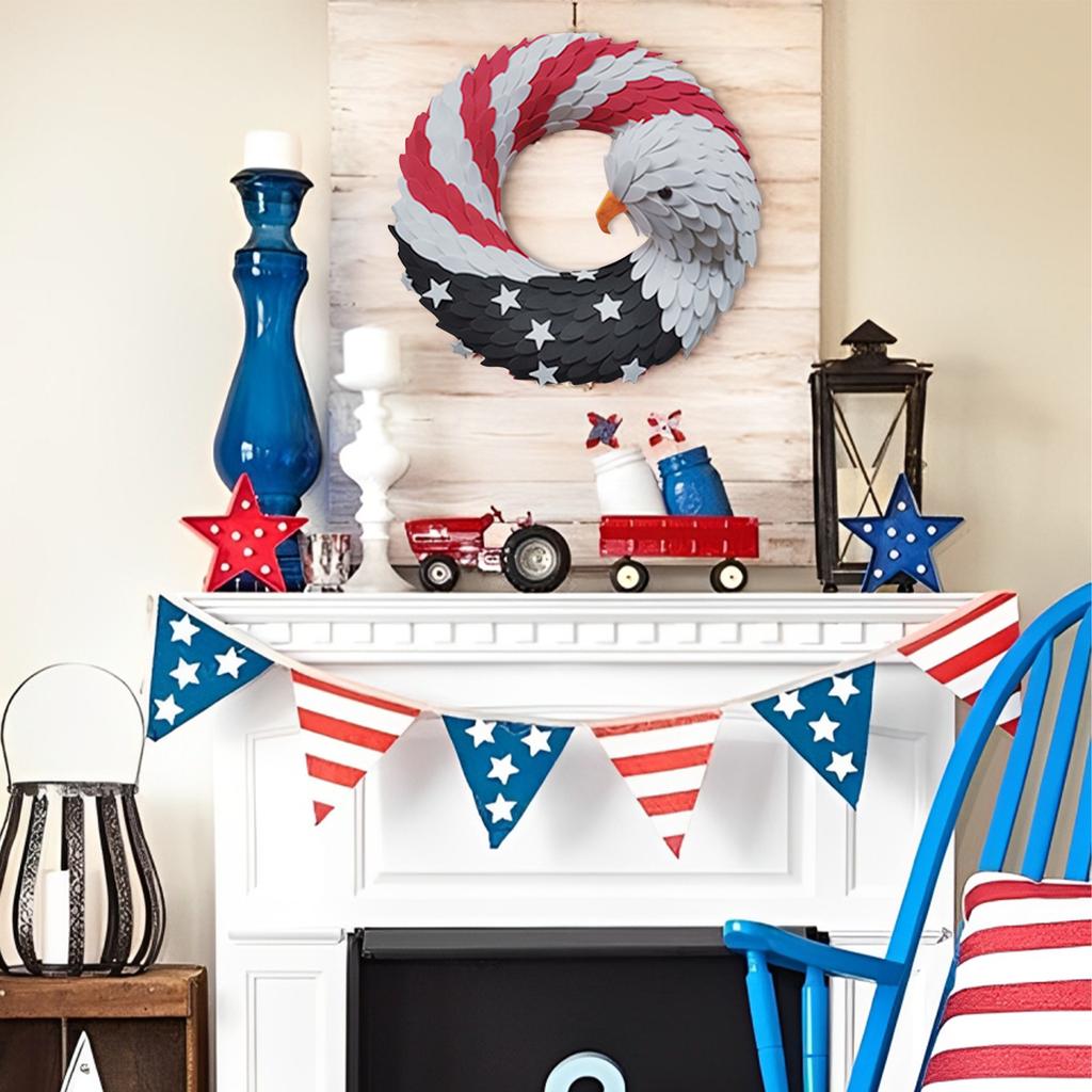 USA Independence Day Wreath, American Flag Patriotic  Wreath Front Door Decoration