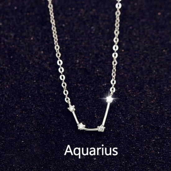Korean-Style S925 Sterling Silver Inlaid Diamond Zodiac Pendant Necklace for Women