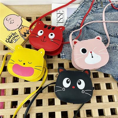 Detské dievčenské malé crossbody tašky cez rameno z PU kože Roztomilá mačka Detské peňaženky na mince Módne detské miniatúrne kabelky
