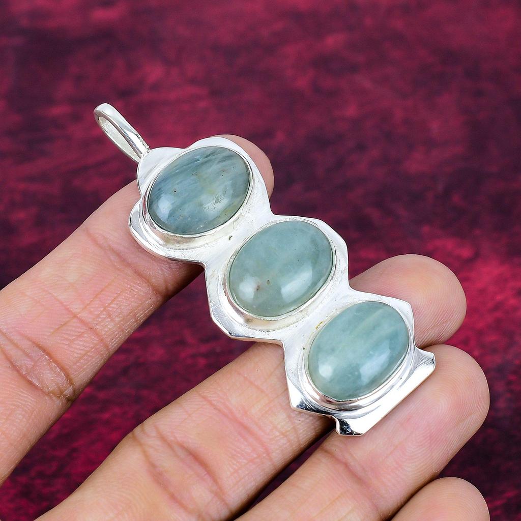 Aquamarine Gemstone Pendant, 925 Solid Sterling Silver Pendant Jewelry, Handmade Antique Jewelry Gift For Mother