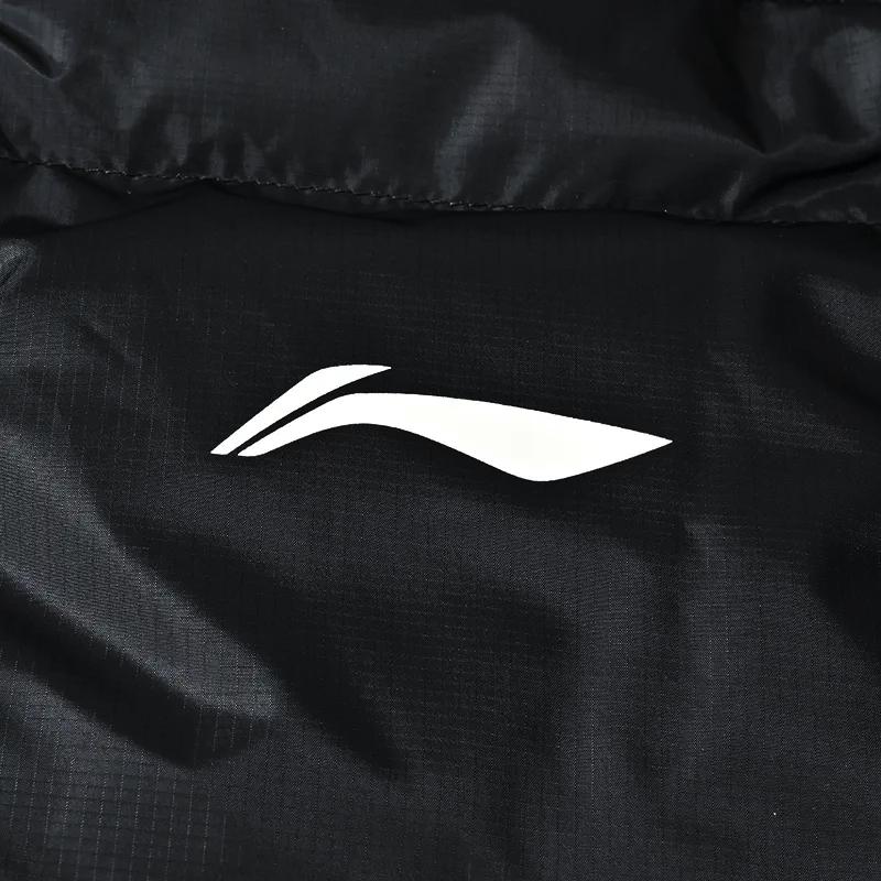 Li Ning Brand Logo Solid Color Outdoor Casual Knee-Length Warm Windproof Hooded Down Jacket Men Jacket Black YYMV233-1