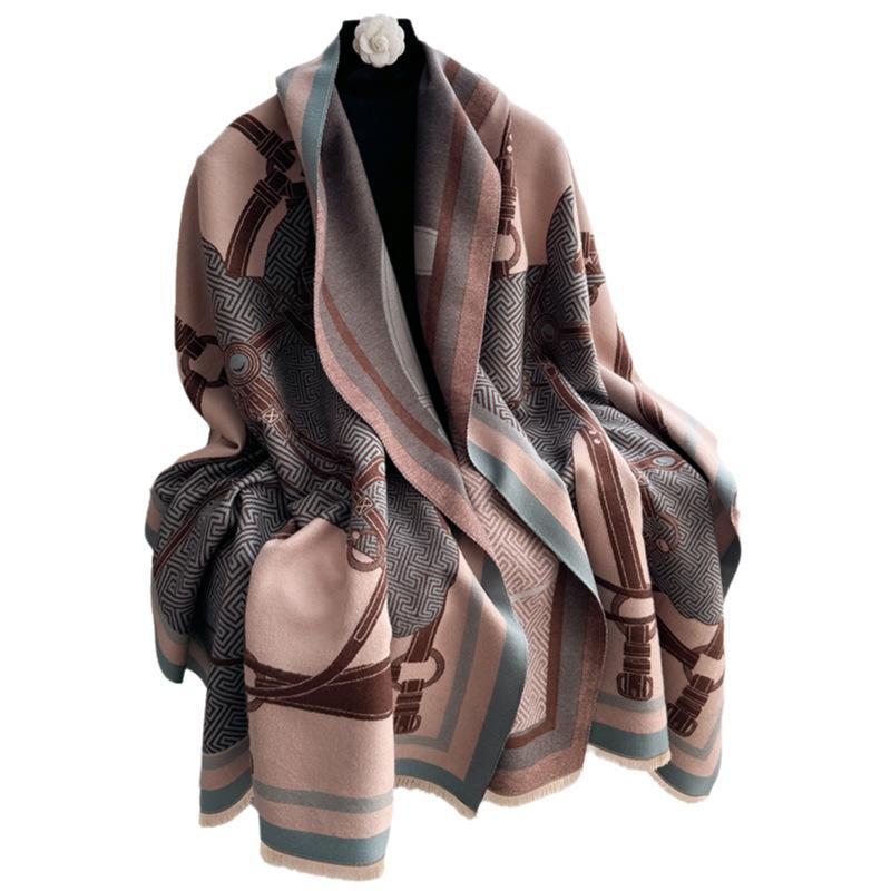 Horses Versatile Temperament Autumn And Winter Thickened Scarf Long Outer Shawl Fringed Jacquard Cape Women