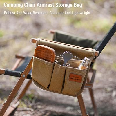 Camping Chair Armrest Storage Bag Lightweight Robust Wear-Resistant Cotton Canvas with Multi-Pocket