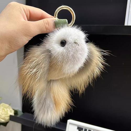 Mink Fur Keychain Men Annunciation Bird Pendant Keyring Bag Key Ornament Genuine Fur Toys Pom Pom Trinket Gifts Women
