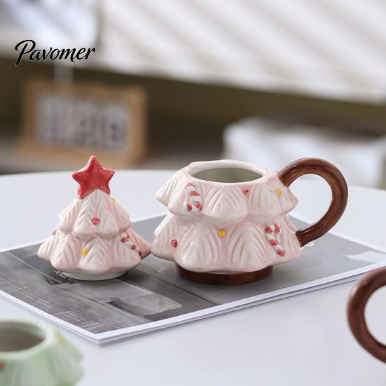 Christmas Tree Coffee Mug with Star Lid, 340ml Festive Holiday Cup for Hot Gift Girlfriend at Cocoa And Milk, Retro Curved Handle Microwave