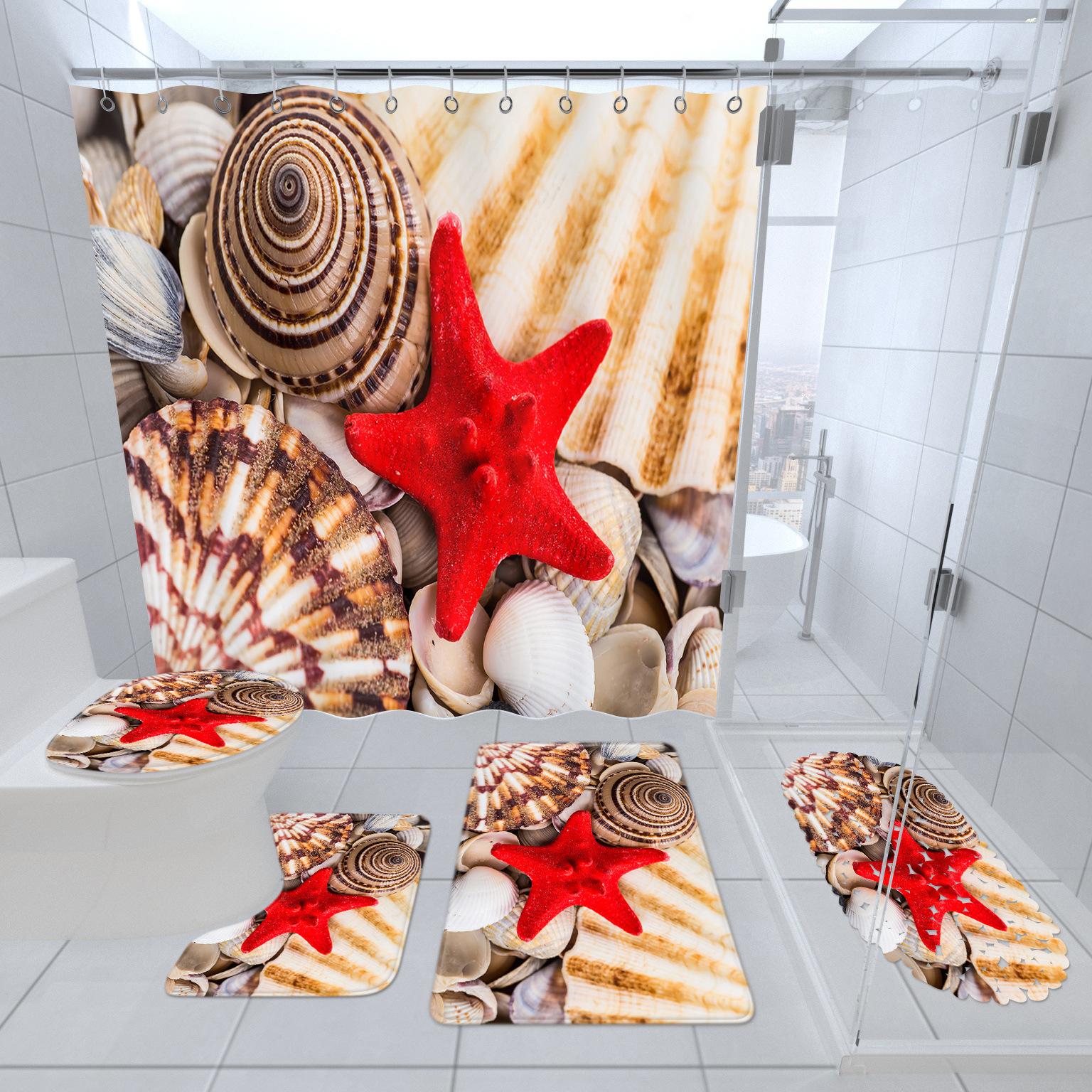 

Beach Shell Scenic Carpet Bathroom Door Mat Shower Curtain Toilet Cover Floor Mat Five-Piece Pattern 180 * 180 shower curtain + 45 * 75 + bathroom mat