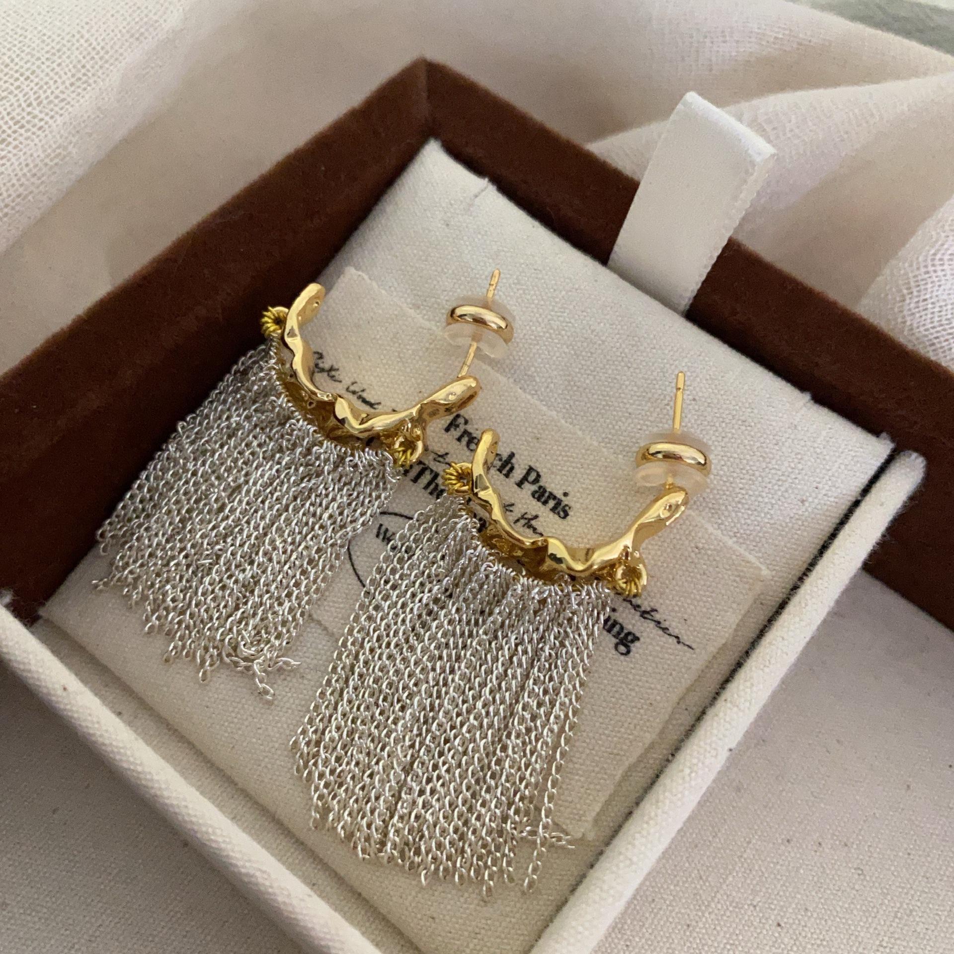

French new temperament luxury decoration face waterfall fringed earrings unique earrings