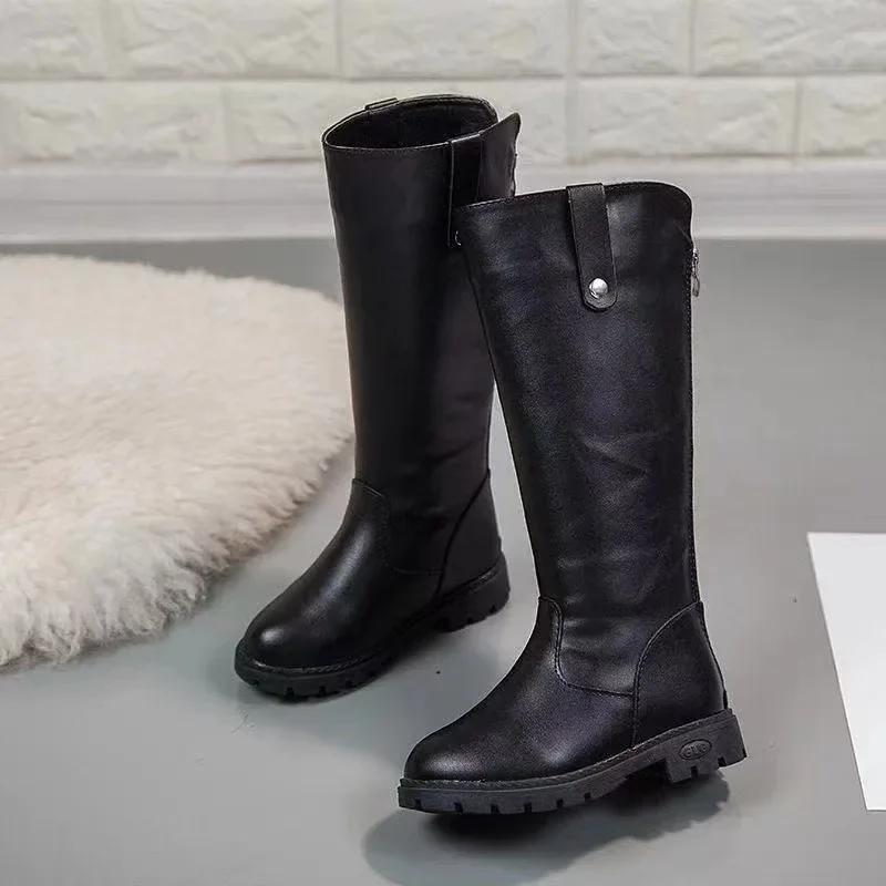 

Winter Long Boots for Girls Knight-high Snow Boots Kids Thin Cotton Warm Outdoor Princess Leather Boots 27 чорний
