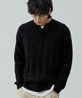 NODU Soft Henley Neck Round Long Sleeve Knit [4 Colors]