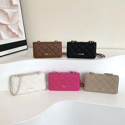 Bolsa Pequena de Corrente de Diamante Bolsa de Textura Moderna e Fashion para Mulheres Bolsa Transversal de Cor Sólida de Nicho Ins