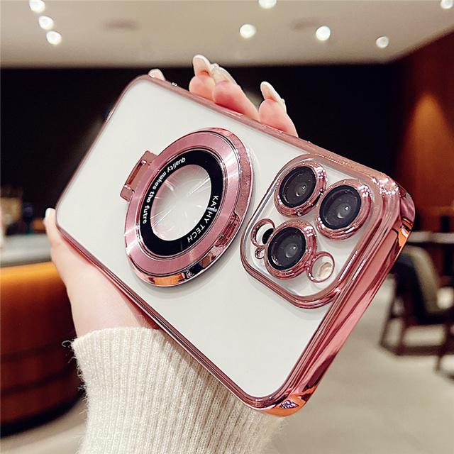 

Роскошный чехол для iPhone 15 Pro Max с магнитной рамкой с гальваническим покрытием Magsafe и подставкой для телефона для iPhone 11 12 13 14 15 16 Plus Защитная крышка For 16 Pro Max