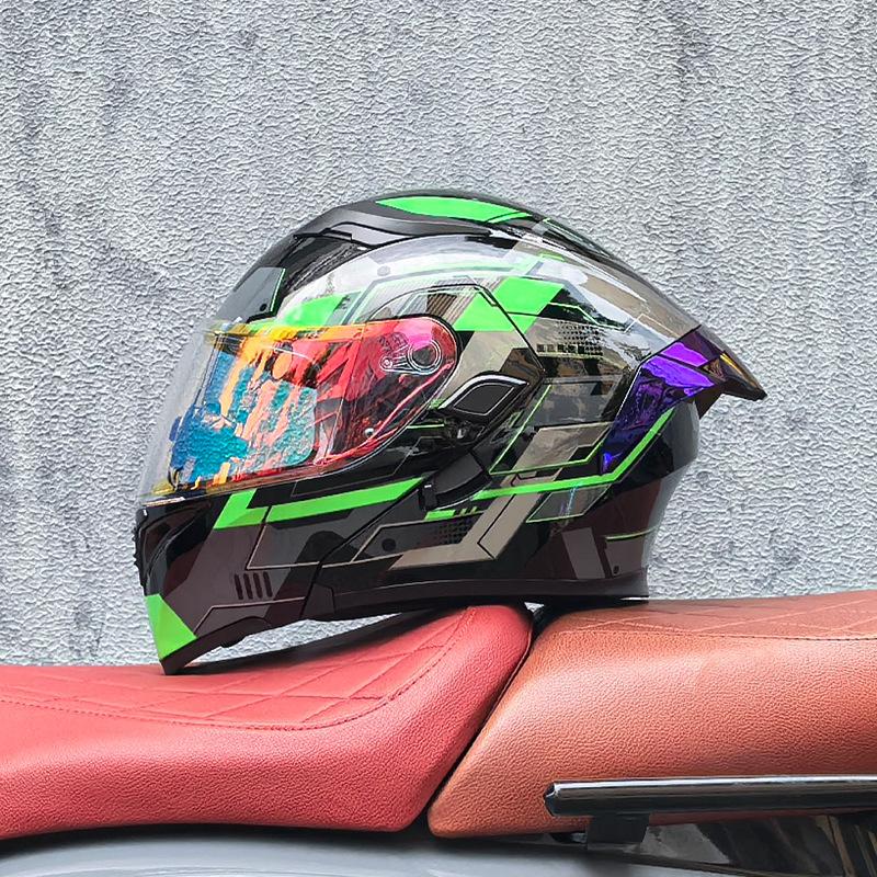 Motorcycle Helmet Peeling Helmet Double Lens Big Tail Locomotive Racing Helmet Running Helmet Men and Women Keep Warm In Winter