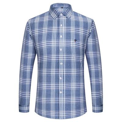 Pure Cotton Plaid Shirts for Men Logo Long Sleeve Quality Formal Business Man Shirt