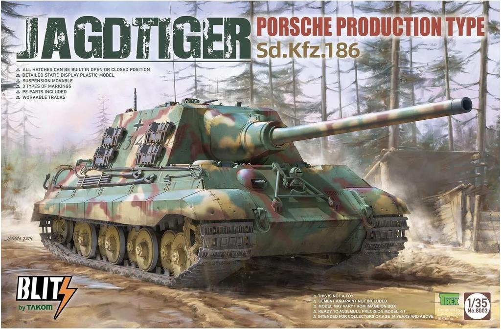 Takom Blitz Scale German Jagdtiger Porsche Production Type Plastic Model Kit TKOB8003 1/35 Sd.Kfz.186 (TAKOM Brand)