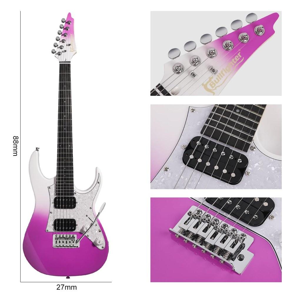 Bullfighter 34-inch Kids Electric Guitar Beginner Kit D120-R ST Style Mini Electric Guitar Purple with Pick Cable Strap Spare Strings and Gig Bag