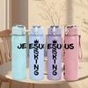 1PC Jesus King Thorn Crown Religious Print 750ml Color Plastic Sports Water Bottle Leakproof Flip Straw Lid Suitable for Sports Office Home Use