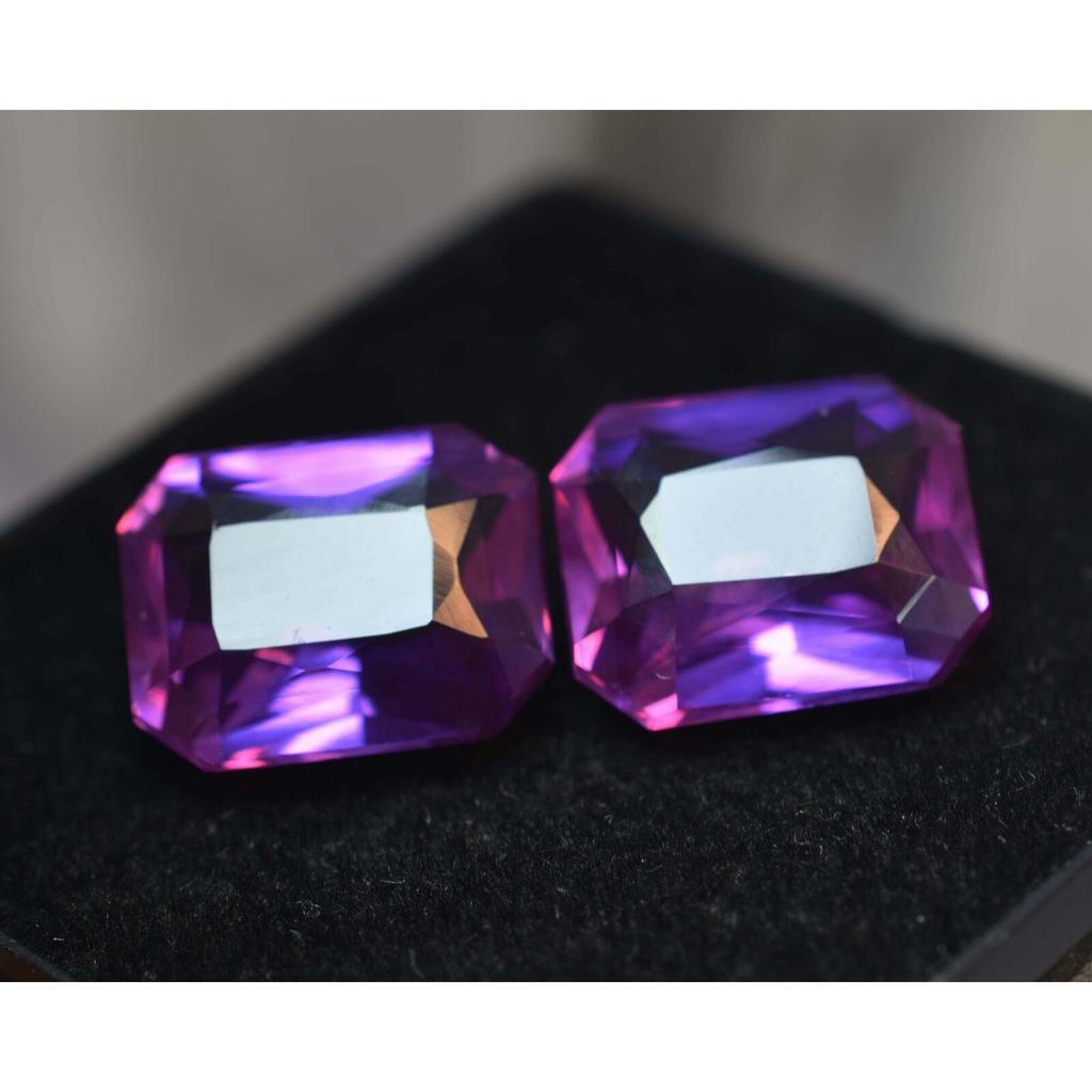 Natural TANZANITE Purple Pink EMERALD Cut CERTIFIED 16.13 Ct Loose Gemstone Pair Z-12098