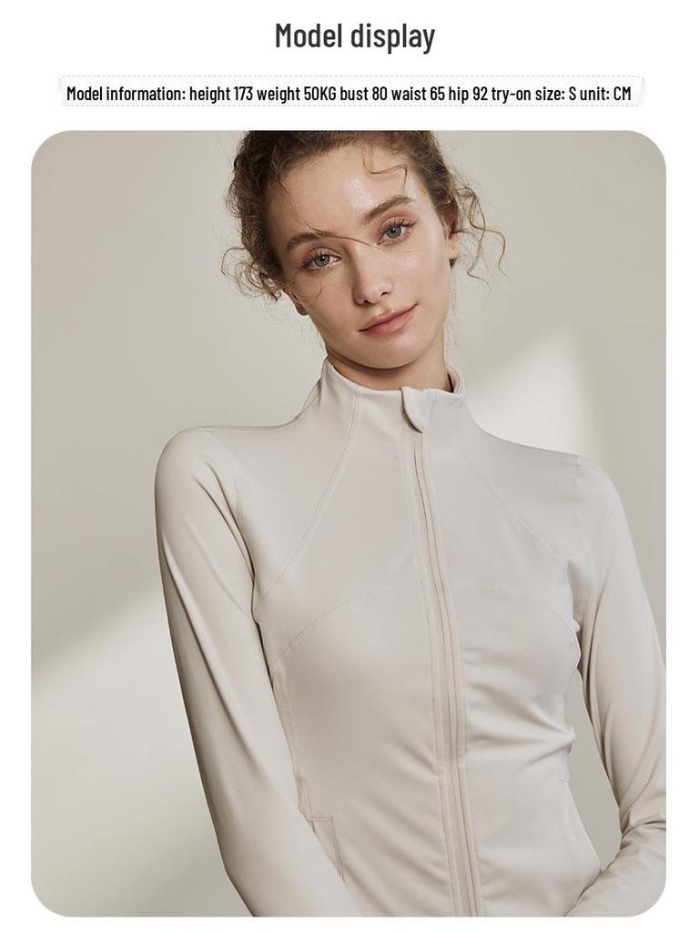 Women's Slim-Fit Stand-Up Collar Yoga Jacket - Long Sleeve, High-Elastic, Zipper Cardigan for Outdoor and Fitness Activities