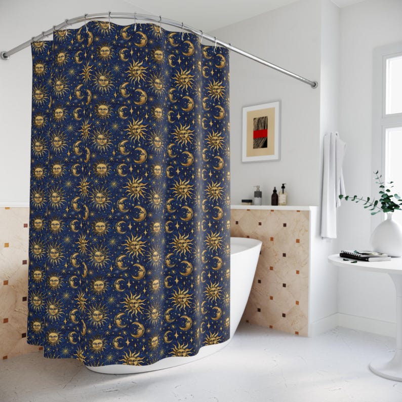

Whimsigoth Shower Curtain - 90S Celestial Sun Moon Bath Decor, Fairy Grunge & Goblincore Bathroom Design W60H190(CM)-1 Pcs
