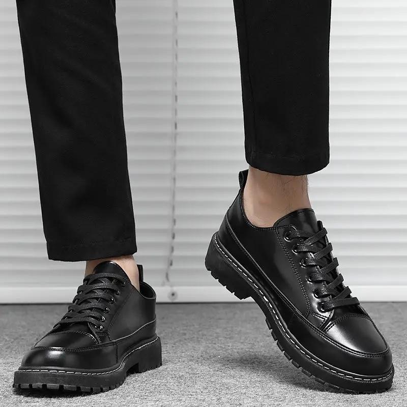 Lace Up Male Casual Shoe Platform Round Toe Thick Sole High Quality Men's Leather Shoes In Promotion New 2024 Designer