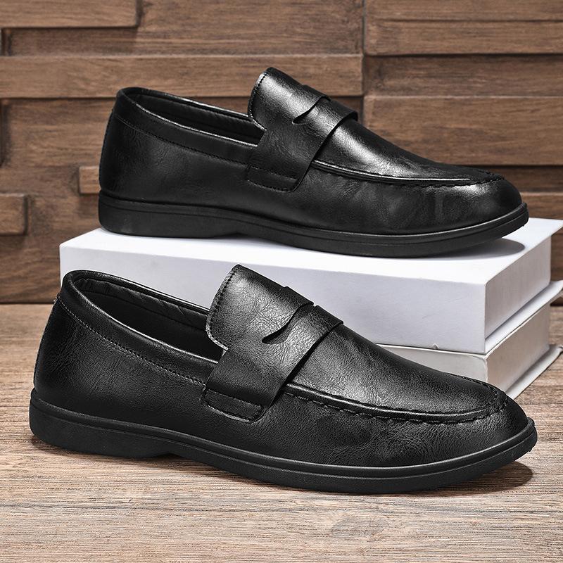

Fashion 2025 Autumn New Men s Leather Casual Shoes Soft PU Mens Slip-on Lightweight Comfortable Driving Loafers Zapatillas Hombre Size46 39 чёрный
