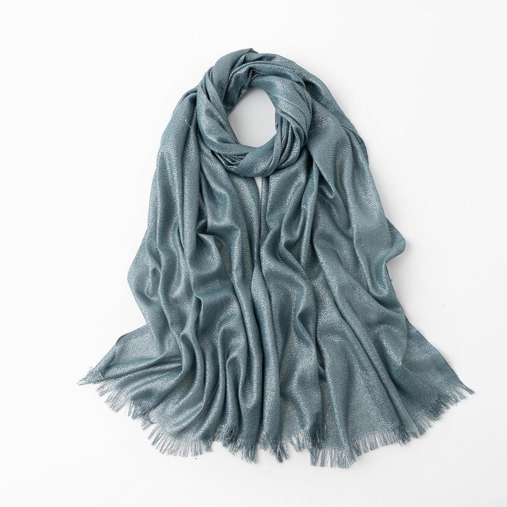 Women's Silk Scarf: Pure Color Long Headscarf with Gold and Silver Threads