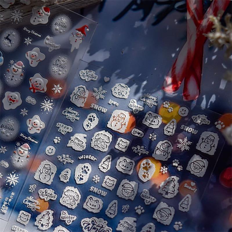 Cute Christmas Style Bow Snowflake Snowman Christmas Tree Nail Art Stickers Girly Nail Art Print Stickers Women Nail Decor Gifts